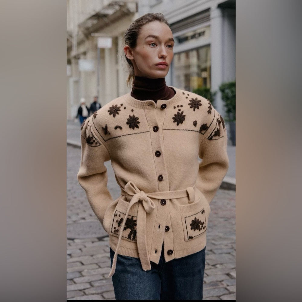 Zara Tan and Brown Floral Cardigan